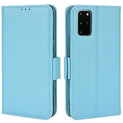 Etui en PU texture litchi, fermoir aimanté avec support bleu clair pour votre Samsung Galaxy S20 Plus 4G/5G