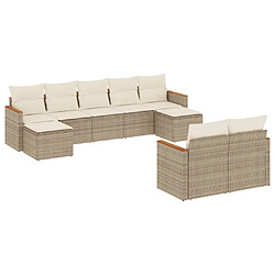 vidaXL Salon de jardin avec coussins 9 pcs beige résine tressée