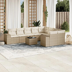 Maison Chic Salon de jardin avec coussins 10 pcs | Ensemble de Table et chaises | Mobilier d'Extérieur beige résine tressée -GKD32939