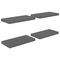 vidaXL Étagère murale flottante 4 pcs Gris brillant 50x23x3,8 cm MDF