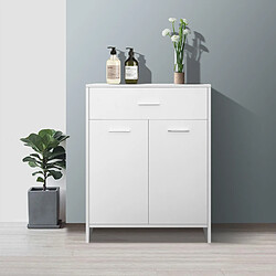 ML DESIGN MODERN LIVING Commode buffet salle de bain 1 tiroir 2 portes 2 étagères blanc en MDF mélamine pas cher