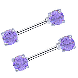 1 paire Zircon Shield Bar Barbell Nipplerings en acier inoxydable 14g violet pas cher