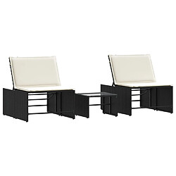 vidaXL Chaises longues lot de 2 avec table noir résine tressée