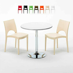 Grand Soleil Table Ronde et 2 Chaises Colorées Set In