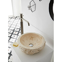 Pegane Vasque à poser / lavabo en marbre coloris beige - Diamètre 40 x Hauteur 15 cm pas cher