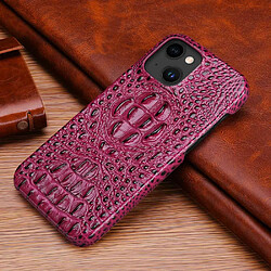 Coque en TPU + cuir véritable texture crocodile pour votre iPhone 14 - rouge vin