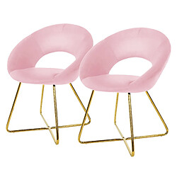 ML-Design 2x Chaise de salle à manger en velours avec dossier rond rose pieds métal doré