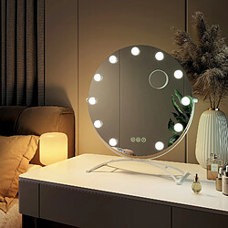 EMKE Miroir de maquillage Hollywood avec Ampoules LED Miroir grossissant Interrupteur tactile 3 couleurs dimmable Rotation à 360° - Cadre Blanc 58 x 50 cm