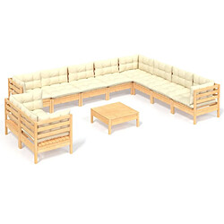 Maison Chic Salon de jardin 11pcs + coussins - Mobilier/Meubles de jardin - Table et chaises d'extérieur crème Bois de pin solide -MN97418