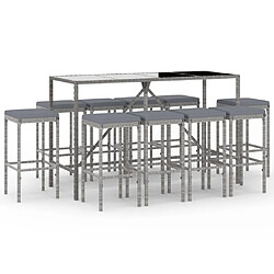 Maison Chic Ensemble de bar de jardin 11 pcs et coussins,Table + chaises + coussins de jardin gris poly rotin -GKD378462