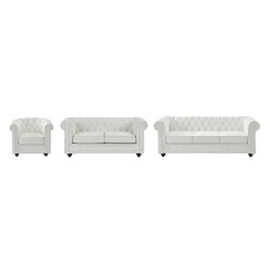 Vente-Unique Canapés 3 places, 2 places et fauteuil en simili blanc CHESTERFIELD