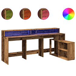 Helloshop26 Bureau table poste de travail meuble d'ordinateur informatique étude avec lumières LED vieux bois bois d'ingénierie brun 02_0023438