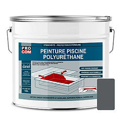 PRO COM Peinture piscine béton, peinture polyuréthane pour piscine et bassin, étanche et souple, béton, enduit, ciment PROCOM-10 litres-Gris foncé (RAL 7012)