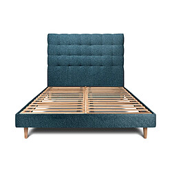 Sommeil de plomb Lit 135x190cm avec tête de lit capitonnée bouclette et sommier kit Bleu - Hauteur totale : 29cm