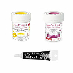 Scrapcooking 2 colorants alimentaires jaune-pourpre + Stylo glaçage noir