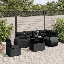 vidaXL Salon de jardin 7 pcs avec coussins noir résine tressée