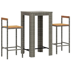 Avis Maison Chic Table de bar et chaises d'extérieur 3 pcs,Ensemble de bar de jardin pour relax gris poly rotin/bois massif acacia -GKD487935