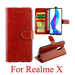 Wewoo Housse Coque Pour OPPO Realme X Étui en cuir à rabat horizontal avec texture Crazy Horse porte-cartes et porte-cartesportefeuille et cadre photo Marron