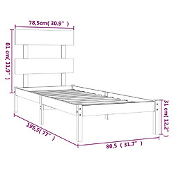 vidaXL Cadre de lit sans matelas noir 75x190 cm bois massif pas cher