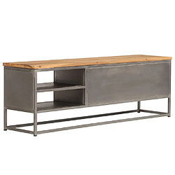 Helloshop26 Meuble télé buffet tv télévision design pratique teck recyclé et acier 120 cm 2502215 pas cher