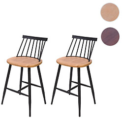 Mendler 2x tabouret de bar HWC-G69, chaise bar, bois massif, style rétro,métal, avec repose-pied, gastronomie ~ nature