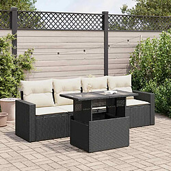 vidaXL Salon de jardin 5 pcs avec coussins noir résine tressée