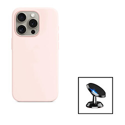 PHONECARE Kit Film Verre Trempé 5D Full Cover + Coque Silicone Liquide + Support Magnétique L pour Apple iPhone 15 Pro Max - Rose