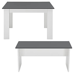 Lot de Table et 2 Bancs Design Ensemble de Meubles de Salle à Manger Stylé pour 4 Personnes Panneau de Particules Mélaminé 110 x 70 x 73 cm Blanc Gris [en.casa] pas cher