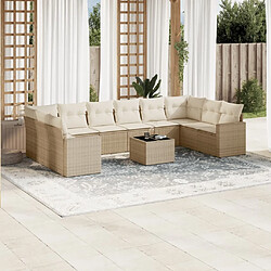 Maison Chic Salon de jardin 11 pcs avec coussins | Ensemble de Table et chaises | Mobilier d'Extérieur beige résine tressée -GKD37094