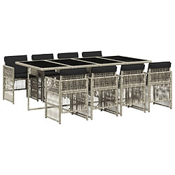 Maison Chic Ensemble à manger d'extérieur 9 pcs avec coussins,Salon de jardin,Mobilier de jardin gris clair rotin -GKD739042