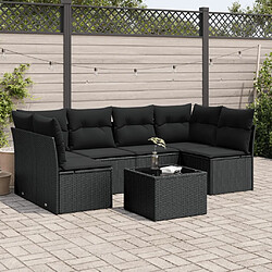 vidaXL Salon de jardin 7 pcs avec coussins noir résine tressée