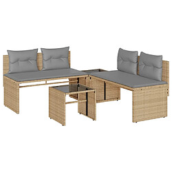 vidaXL Salon de jardin avec coussins 4 pcs beige résine tressée