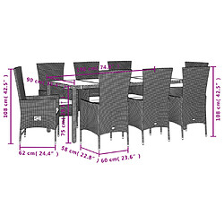 Maison Chic Ensemble à manger d'extérieur 9 pcs avec coussins,Salon de jardin,Mobilier de jardin beige Poly rotin -GKD546714 pas cher