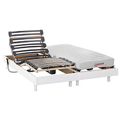 Vente-Unique Lit électrique de relaxation lattes + matelas accueil latex - 2 x 80 x 200 cm - Blanc - TYNDARE de DREAMEA