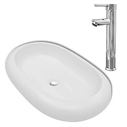 vidaXL Lavabo de salle de bain avec mitigeur Céramique Ovale Blanc