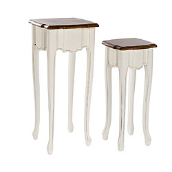 Pegane Set de 2 tables d'appoints en paulownia coloris blanc / marron