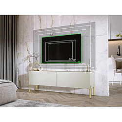 3XELIVING Meuble TV en couleur Cachemire avec pieds droits en or, D: l : 140 cm, H : 52 cm, P : 32 cm pas cher