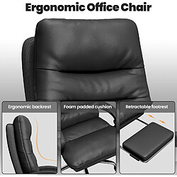 Avis Chaise de bureau exécutive avec repose-pieds et pivotante à 360° - Chaise de bureau ergonomique Rattantree - Chaise d'ordinateur - Fauteuil inclinable en cuir PU robuste - Noir