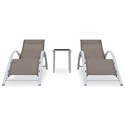 vidaXL Chaises longues lot de 2 avec table Aluminium Taupe