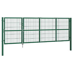 vidaXL Portail de clôture de jardin avec poteaux 350x120 cm Acier Vert