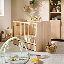 Chambre bébé duo AZUR - Lit 120x60 + Commode a langer 3 tiroirs chene doré - SAUTHON