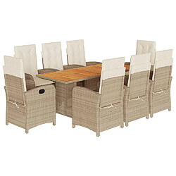 vidaXL Ensemble à manger de jardin et coussins 9 pcs beige Poly rotin