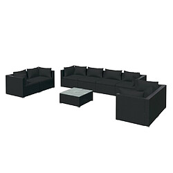 vidaXL Salon de jardin 9 pcs avec coussins Résine tressée Noir