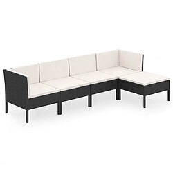 vidaXL Salon de jardin 5 pcs avec coussins résine tressée noir