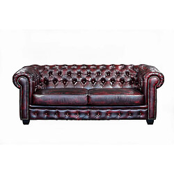 Vente-Unique Canapés chesterfield 3 places 2 places et un fauteuil BRENTON 100% cuir de buffle - Bordeaux