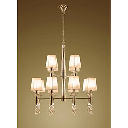 Luminaire Center Suspension Tiffany 2 Tier 12+12 Ampoules E14+G9, doré avec Abat jour bronzes & cristal transaparent