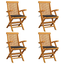 vidaXL Chaises de jardin et coussins taupe lot de 4 Bois teck massif