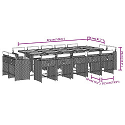 vidaXL Ensemble à manger de jardin et coussins 15 pcs gris clair rotin pas cher