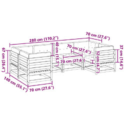 vidaXL Salon de jardin 6 pcs avec coussins bois de pin massif pas cher