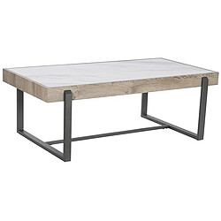 Pegane Table basse, table de salon rectangulaire en bois coloris naturel et métal noir - longueur 120 x profondeur 64 x Hauteur 43 cm